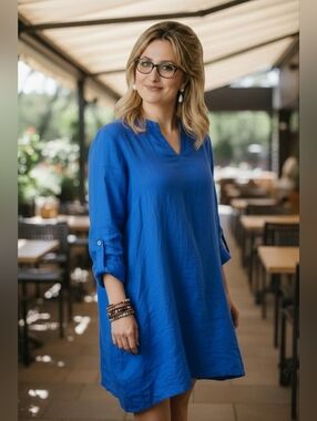 Matchpoint 100% Linen Pale Blue Oversized Tunic Top Ladies Large Lagenlook Boho